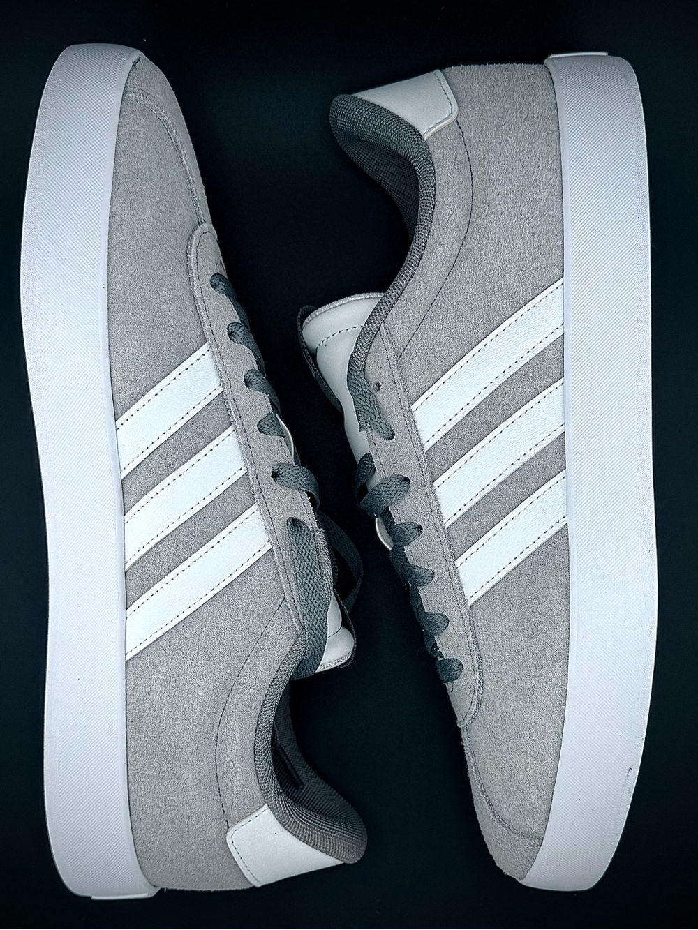 adidas VL Court 3.0 Grey Three/Cloud White Suede Lace Up Low Top ID6276 NWT